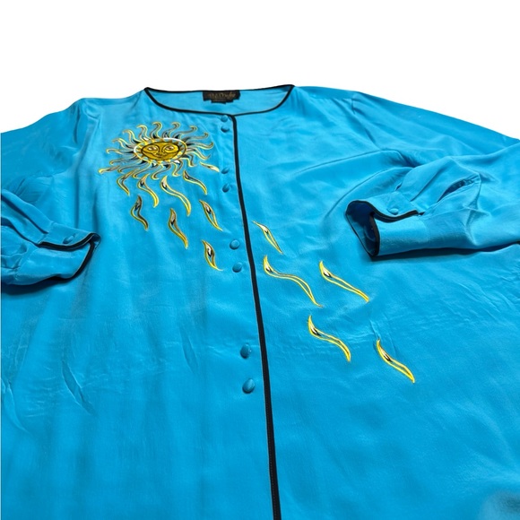 ✨🌞‎ Bob Mackie Wearable Art Silk Sun Embroidered Button Top 1X 🌞✨ - Picture 4 of 5